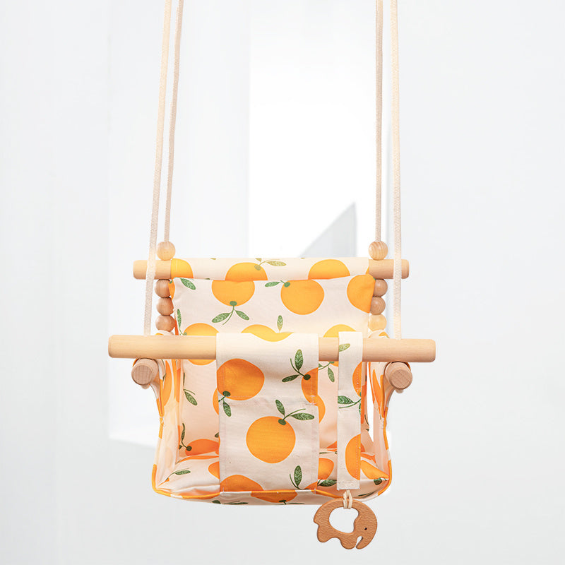 Hanging Baby Swing Chair – Cotton Canvas & Wooden Seat for Indoor/Outdoor Play