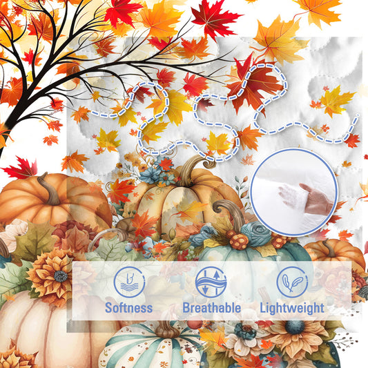 3 Pieces Colorful Oil Painting Pumpkin Pattern Quilt Set Twin Full Queen King Size For All Seasons Flower Fall Leaves Bedding Set With 2 Pillowcases For Kids Adults Thanksgiving Day Gifts