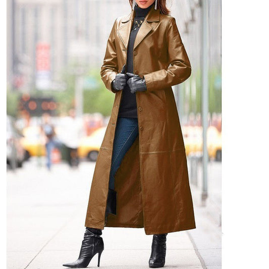 American women's leather long coat