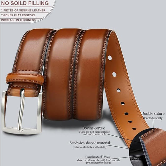 Woman Belt, 110cm,Leather Dress Belts With Single Prong Buckle For Suits, Jeans, Uniform, Light Brown