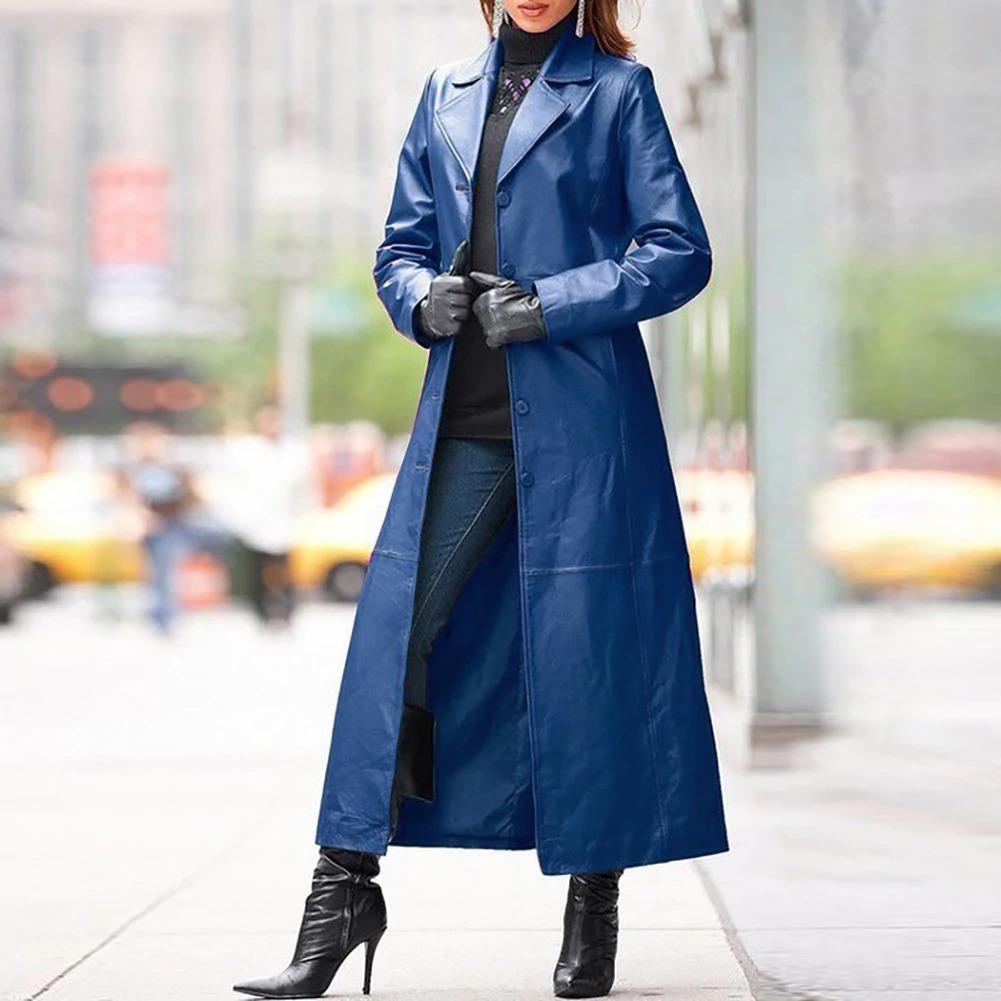 Structured Leather Long Coat for Women - Al-Noor Bazaar