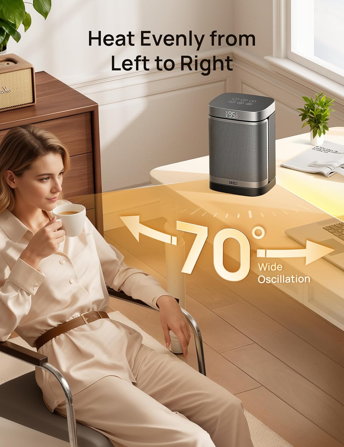 Dreo Space Heater, 1500W Portable Electric Heaters for Indoor Use, PTC Ceramic Heater for Office with Remote, Thermostat, 70°Oscillation, 12H Timer, 5 Modes, Safe Quiet Room Heater for Bedroom