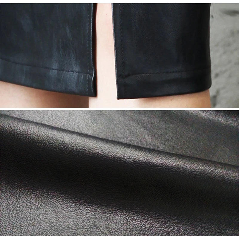 Faux Leather Pencil Skirt with Slit for Women