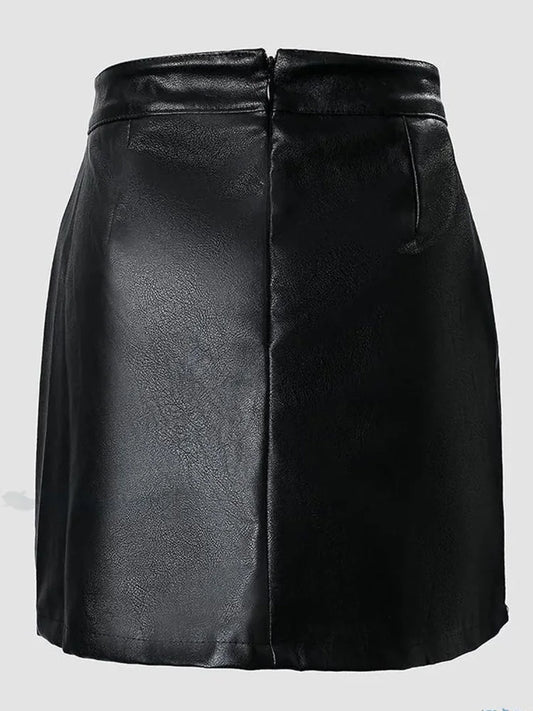 Black Leather Mini Skirt with Rivet Detail for Women