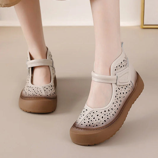 Women's Leather Cutout Ankle Sandals - Al-Noor Bazaar