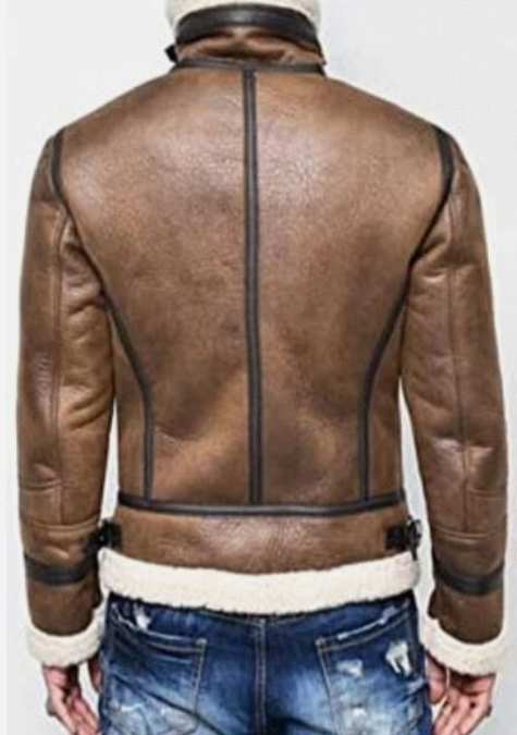 Men's Real Shearling Fur Lined Cowhide Leather Jacket – Handmade Winter Coat