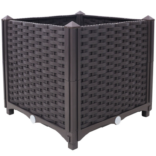 Deep Self-Watering Raised Garden Bed Planter Box (14.7" H) for Vegetables, Flowers, and Herbs | Brown Polypropylene