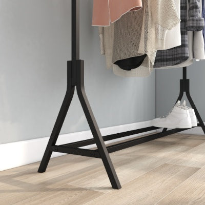 Freestanding Garment Rack – Single Pole Clothing Hanger with Bottom Shoe Shelf for Bedroom