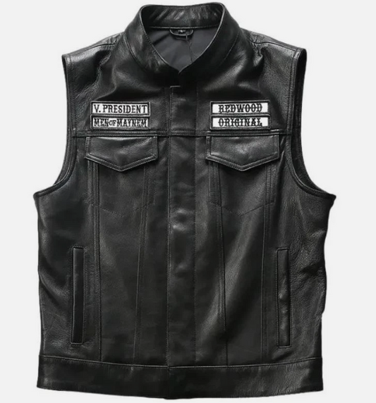 Sons of Anarchy cowhide leather biker jacket for men, front view, Al-Noor Bazaar