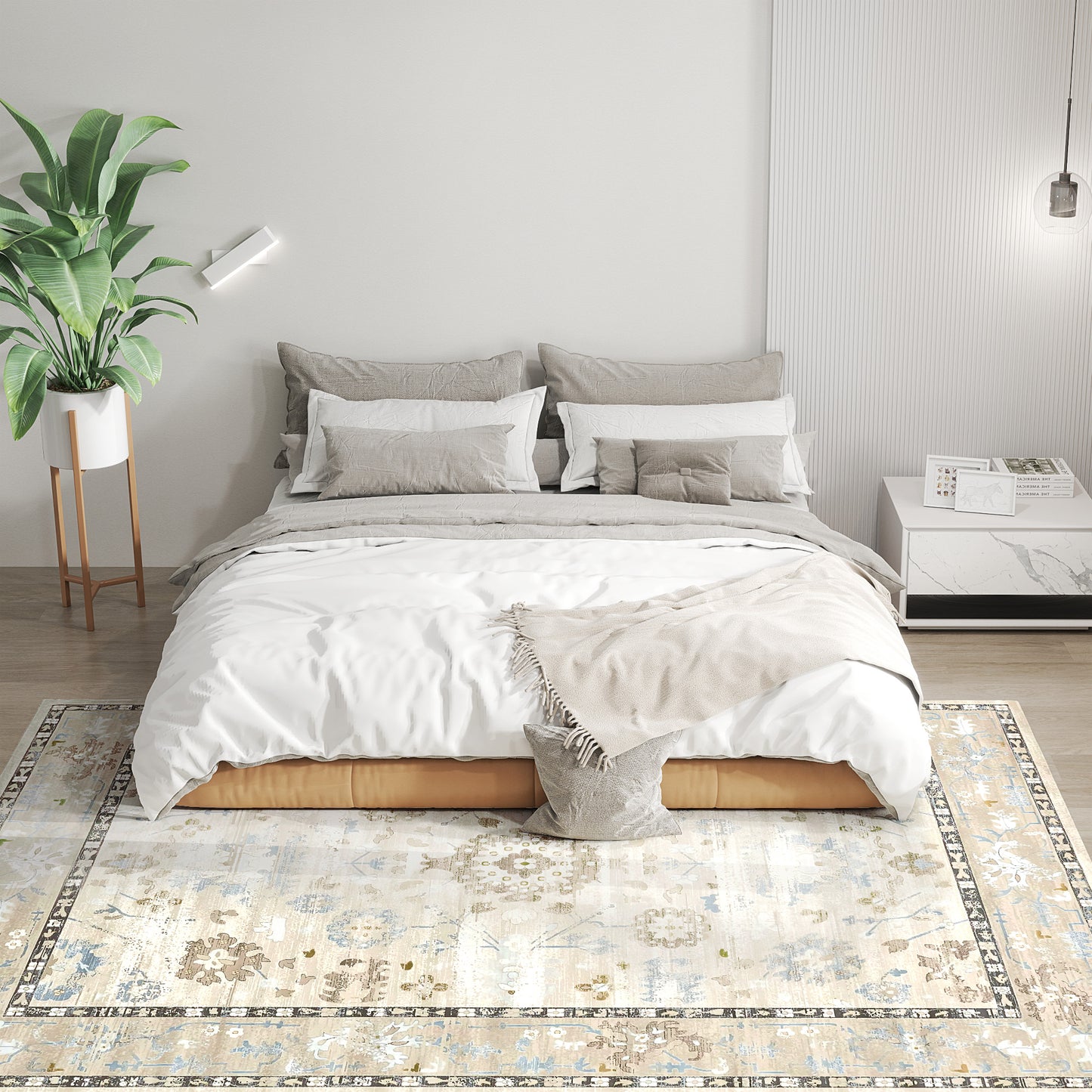 6x9 Area Rug, Indoor Boho Machine Washable Carpet For Living Room, Bedroom, Dining Room, Kitchen, Blue