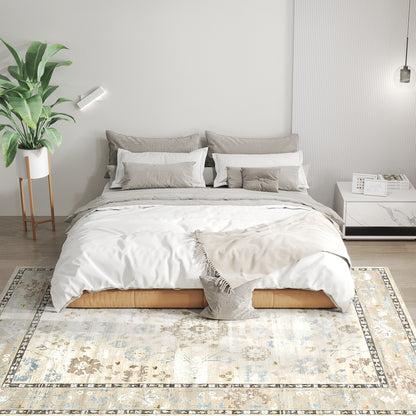 6x9 Area Rug, Indoor Boho Machine Washable Carpet For Living Room, Bedroom, Dining Room, Kitchen, Blue