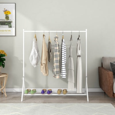 Freestanding Garment Rack – Single Pole Clothing Hanger with Bottom Shoe Shelf for Bedroom