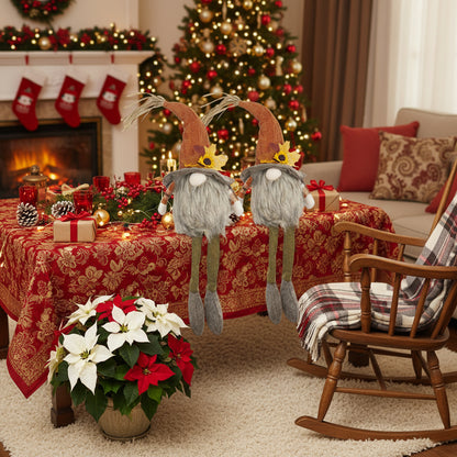 2PCS Set Christmas Gnome Decorations 5.5x3.5x20.5in Fabric Sitting Gnomes With Orange Hat & Maple Leaf Ideal For Fall Harvest & Thanksgiving Decor