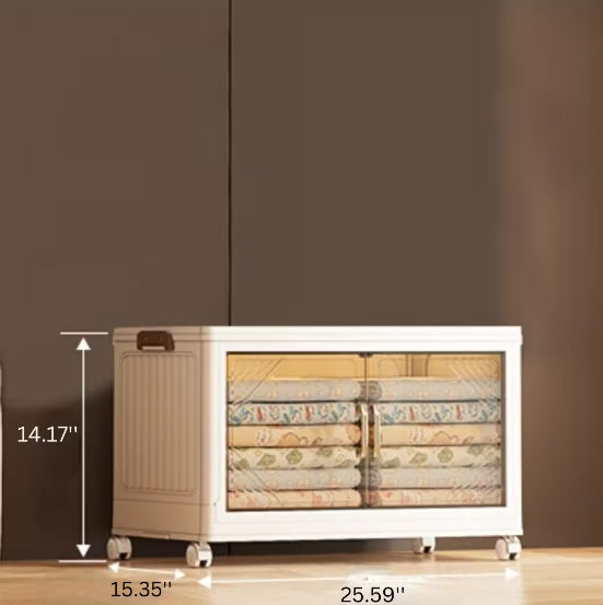 Collapsible Storage Bin (3-Layer) | Foldable Clothes Organizer with Clear Front Door | Stackable Beige Container