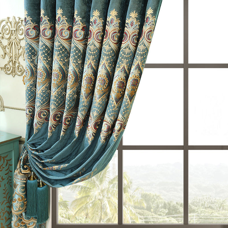 Luxury Embroidered Velvet Curtains – 2-Piece Blackout Drapes for Living Room & Bedroom
