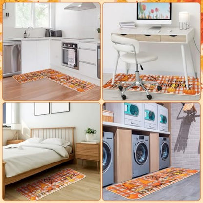 NOVWANG Fall Kitchen Mat Set Of 2, Autumn Kitchen Rugs Maple Leaves Kitchen Mats Decor Thanksgiving Decorative Floor Door Mat, Fall Kitchen Mats And Rugs 2 Size Of 17x29 And 17x47 Inch