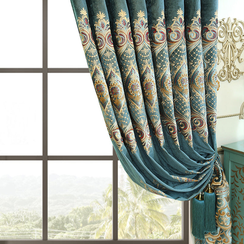 Luxury Embroidered Velvet Curtains – 2-Piece Blackout Drapes for Living Room & Bedroom