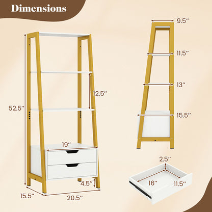 4-Tier Ladder Shelf with 2 Drawers – 52.5” Freestanding Bookcase for Living Room & Office