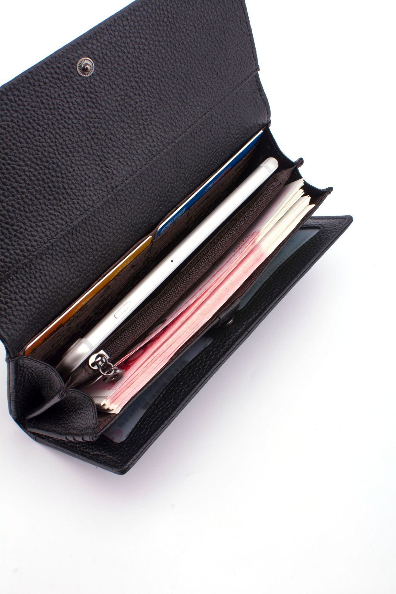 Women’s Genuine Cowhide Leather Long Wallet with Buckle Closure