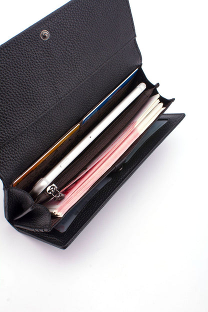 Women’s Genuine Cowhide Leather Long Wallet with Buckle Closure