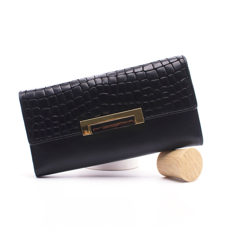 Women’s Genuine Cowhide Leather Long Wallet with Buckle Closure