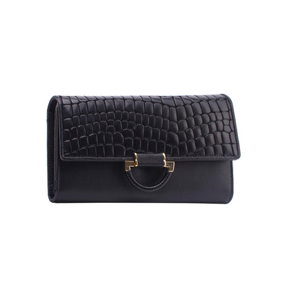 Women’s Genuine Cowhide Leather Long Wallet with Buckle Closure
