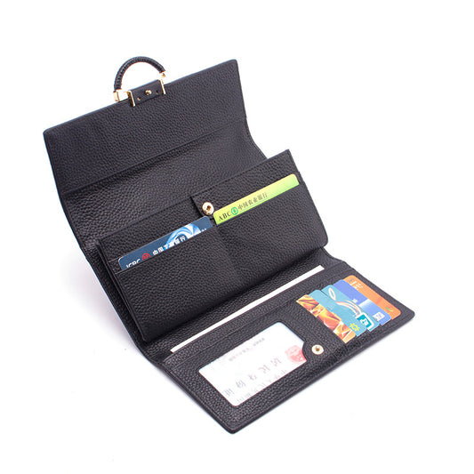 Women’s Genuine Cowhide Leather Long Wallet with Buckle Closure