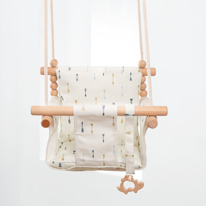 Hanging Baby Swing Chair – Cotton Canvas & Wooden Seat for Indoor/Outdoor Play