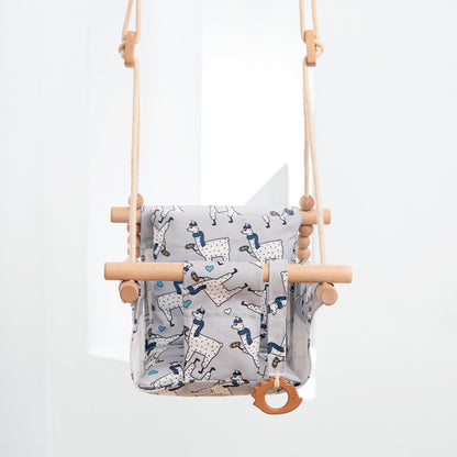 Hanging Baby Swing Chair – Cotton Canvas & Wooden Seat for Indoor/Outdoor Play