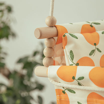 Hanging Baby Swing Chair – Cotton Canvas & Wooden Seat for Indoor/Outdoor Play