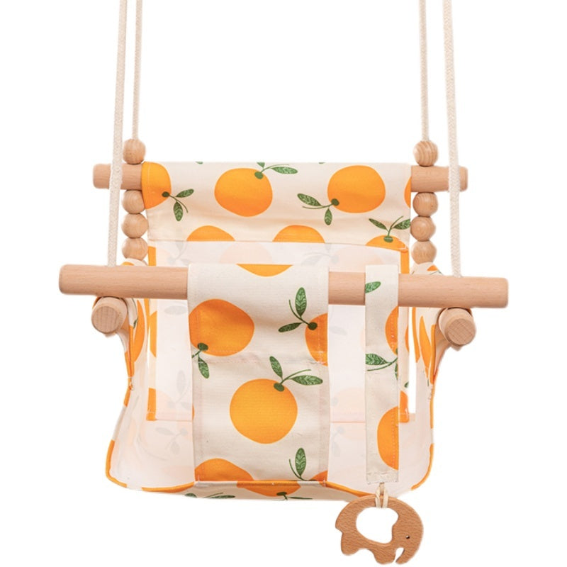 Hanging Baby Swing Chair – Cotton Canvas & Wooden Seat for Indoor/Outdoor Play