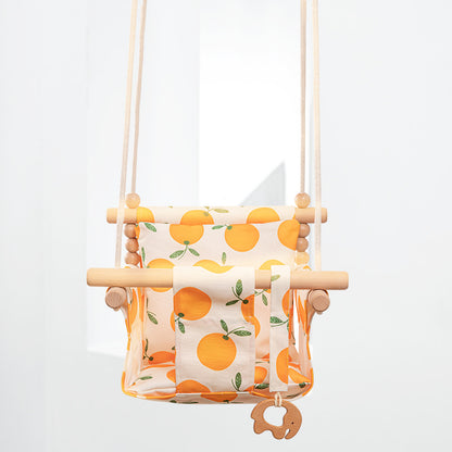 Hanging Baby Swing Chair – Cotton Canvas & Wooden Seat for Indoor/Outdoor Play