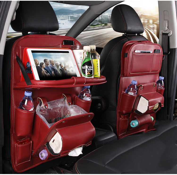 Leather Car Storage Bag Multifunction Seat Back Tray Hanging Bag Waterproof Car Organizer Automotive Interior Accessories