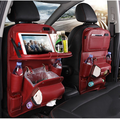 Leather Car Storage Bag Multifunction Seat Back Tray Hanging Bag Waterproof Car Organizer Automotive Interior Accessories