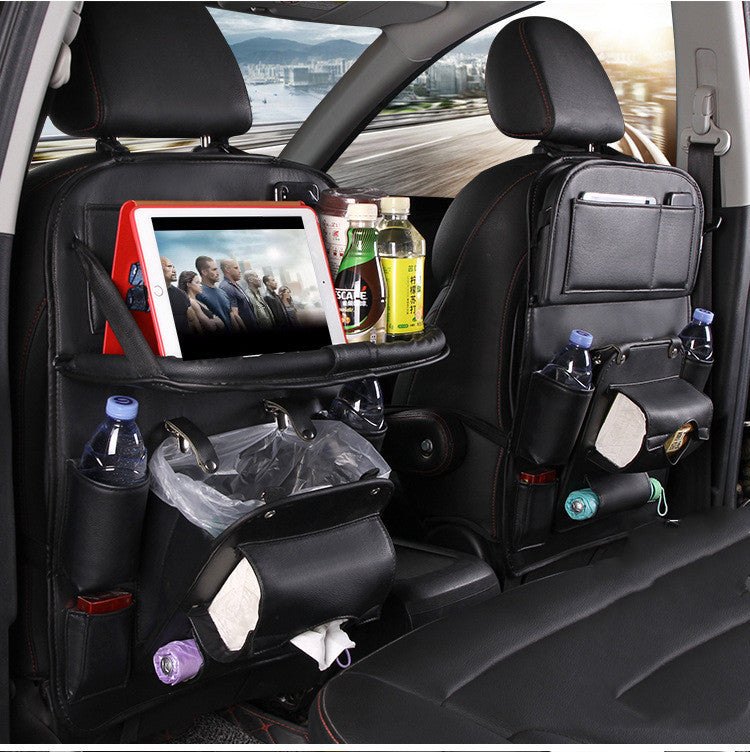 Leather Car Storage Bag Multifunction Seat Back Tray Hanging Bag Waterproof Car Organizer Automotive Interior Accessories