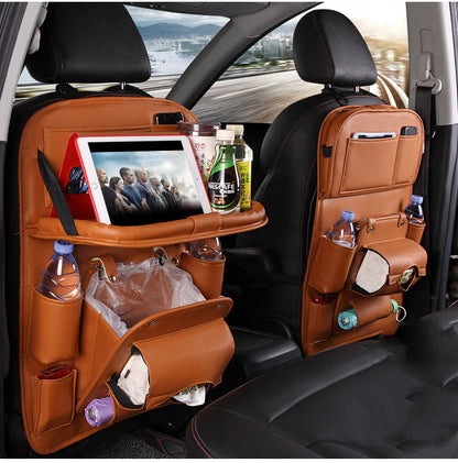 Leather Car Storage Bag Multifunction Seat Back Tray Hanging Bag Waterproof Car Organizer Automotive Interior Accessories