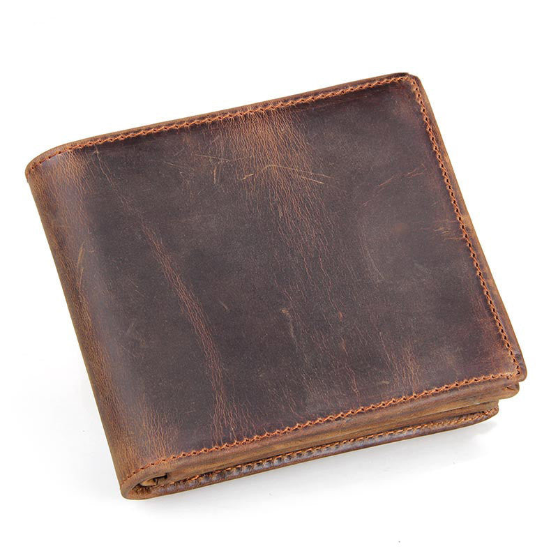 Cowhide Zipper Bifold Wallet