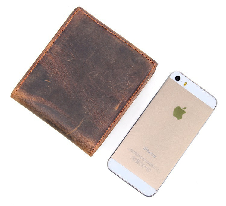 Cowhide Zipper Bifold Wallet