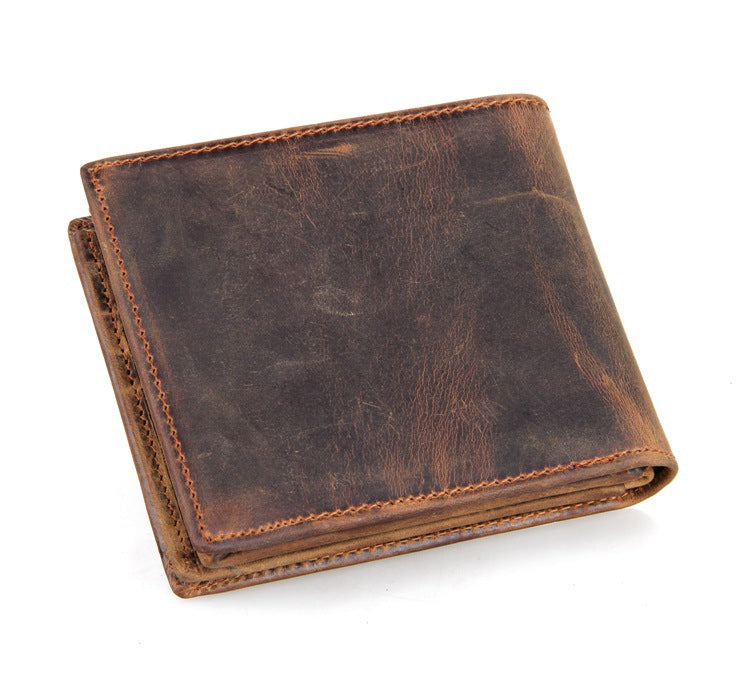Cowhide Zipper Bifold Wallet
