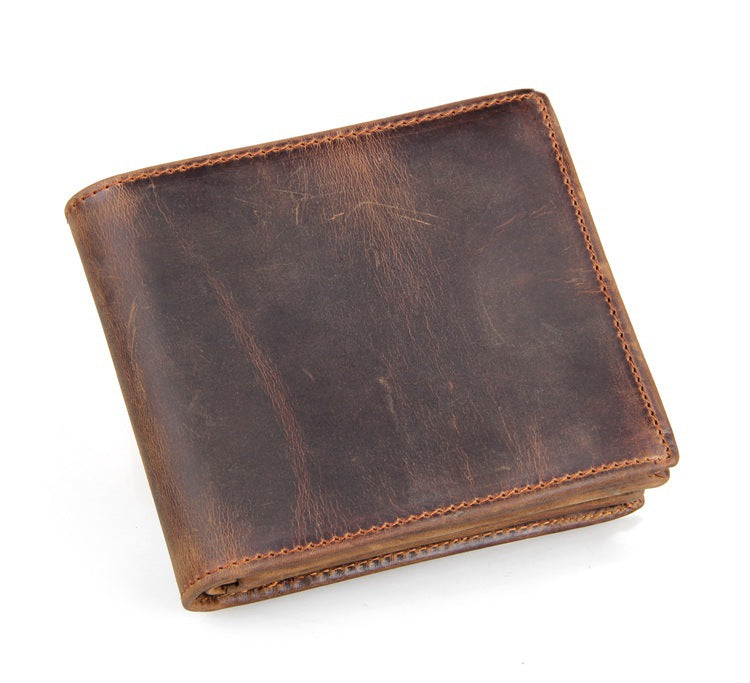 Cowhide Zipper Bifold Wallet