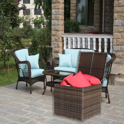 Brown Wicker Deck Storage Box | All-Weather Outdoor Furniture Cushion Bin