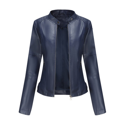 Thin Large Size Leather Clothing With Stand Collar Slim-fit Jacket