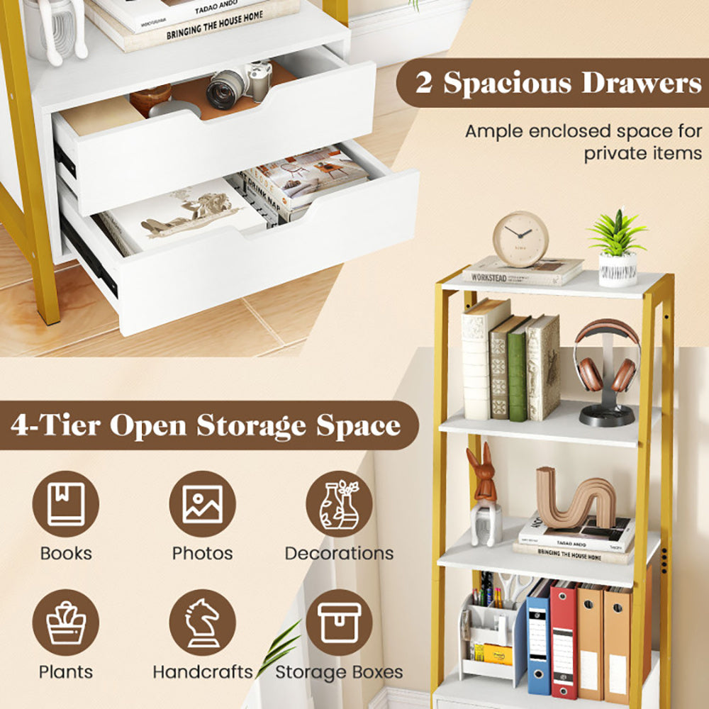 4-Tier Ladder Shelf with 2 Drawers – 52.5” Freestanding Bookcase for Living Room & Office