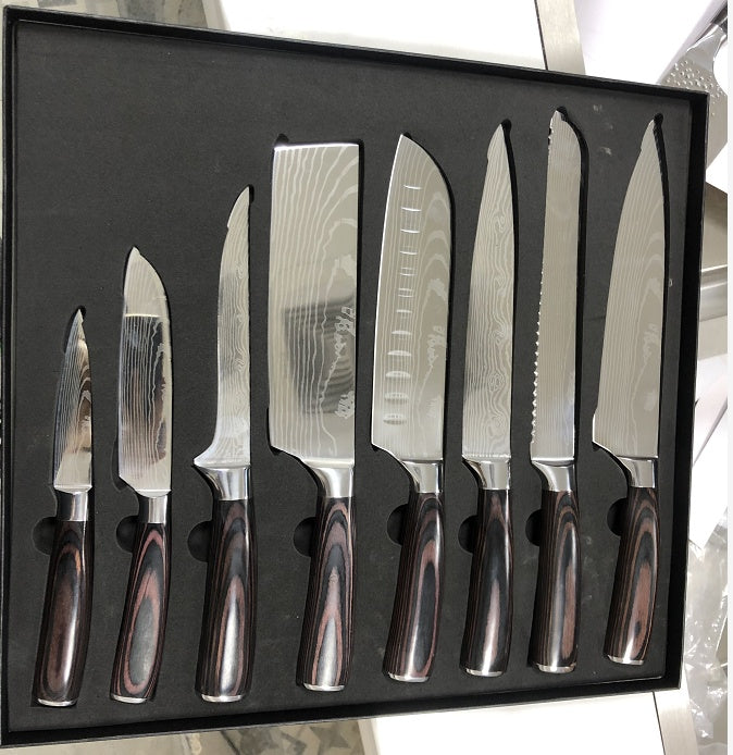 8 Damascus Pattern Stainless Steel Chef’s Knives – Sharp, Ergonomic & Durable Kitchen Knife