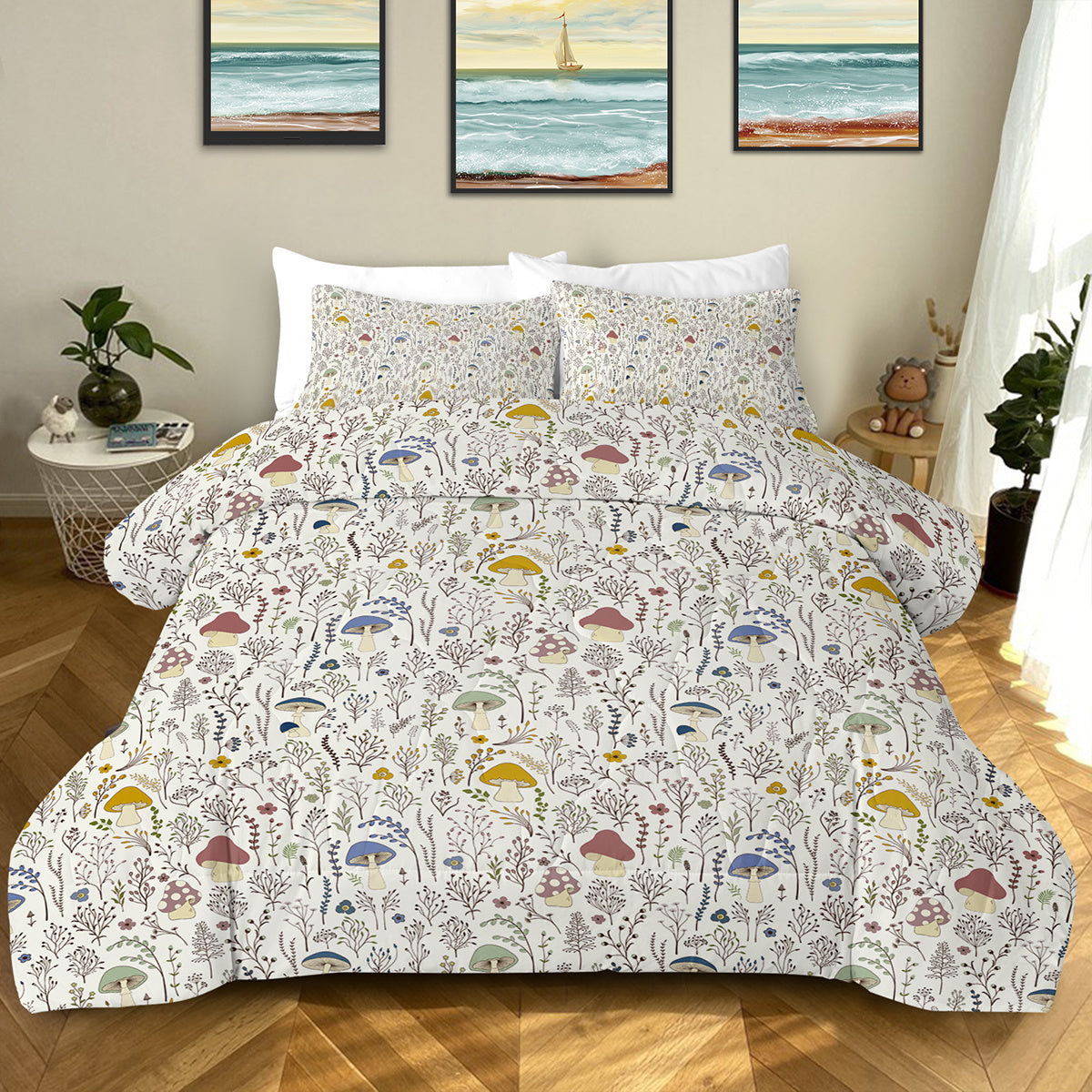 Microfiber Comforter Set, Mushroom Print