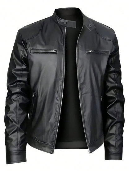 Men's Stand-up Collar Leather Jacket Business Casual Jacket