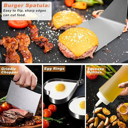 27 PCS Professional Griddle Accessories Kit for Flat Top Grill & Blackstone | Spatula Set, Melting Dome & Burger Press for BBQ, Camping