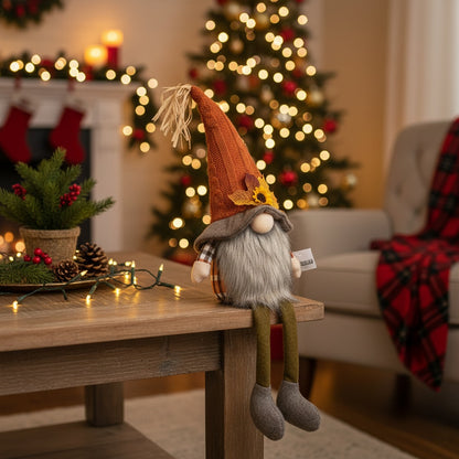 2PCS Set Christmas Gnome Decorations 5.5x3.5x20.5in Fabric Sitting Gnomes With Orange Hat & Maple Leaf Ideal For Fall Harvest & Thanksgiving Decor