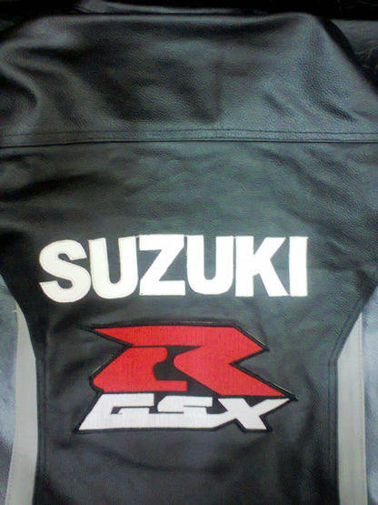 Suzuki Rocket Motorbike Racing Motorcycle  Cowhide Black Leather Jacket
