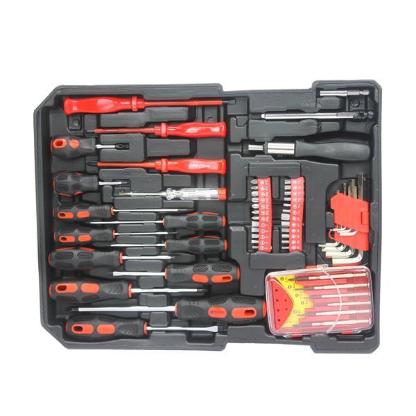 Black Manual Toolbox With 4 Layers Of Tool Sets And Wheels